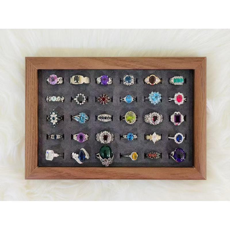 合金锆石戒指 女蓝色复古宫廷拼色日韩简约