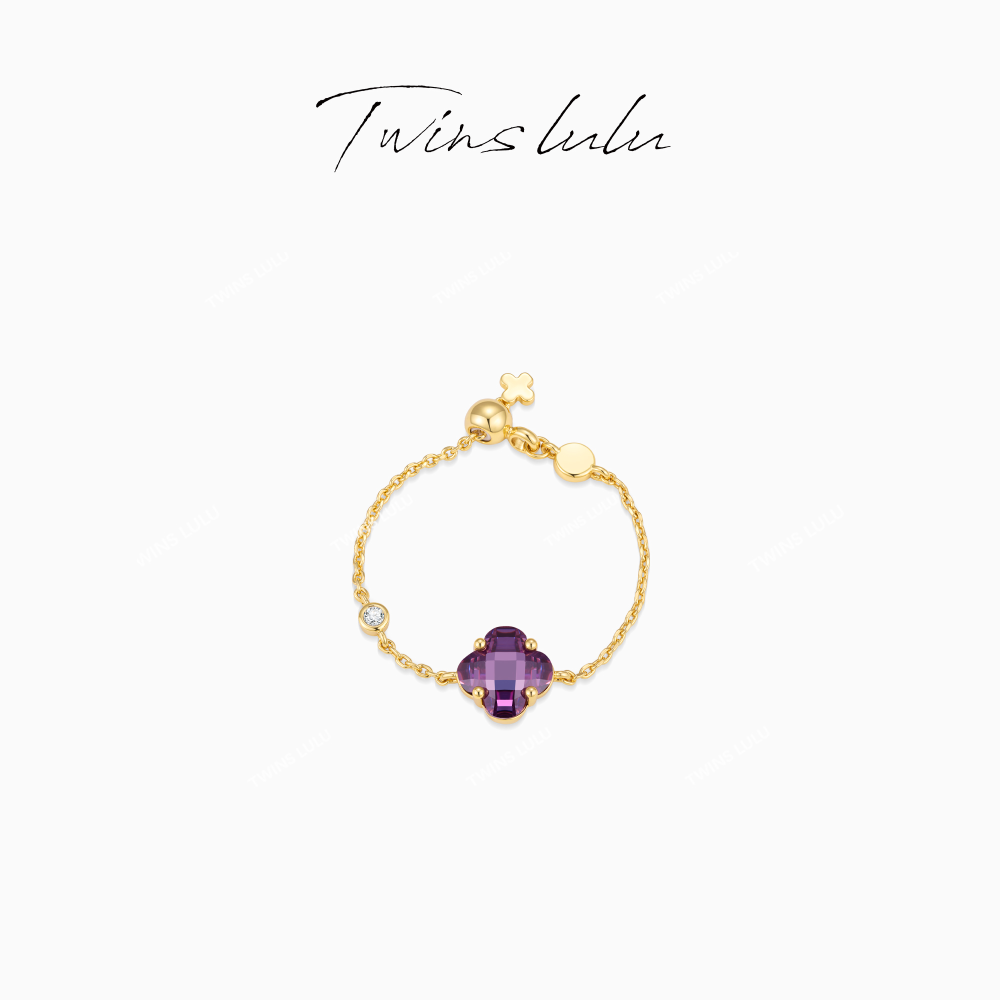 TWINS LULU 【紫菱花】秋上新设计感饰品紫色四叶推拉戒指TSS6853