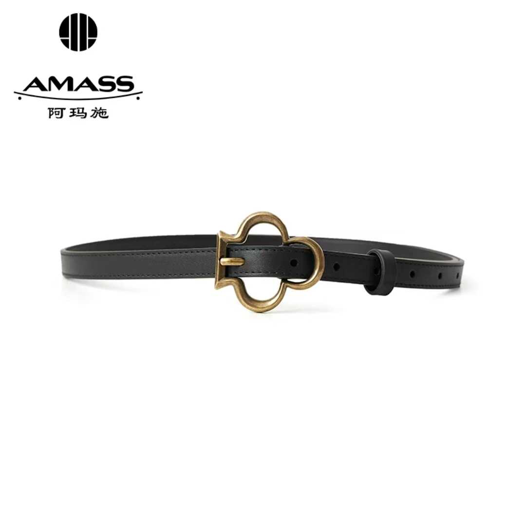 AMASS/阿玛施女款时尚高档复古百搭黑色花型扣牛皮皮带女-5900549