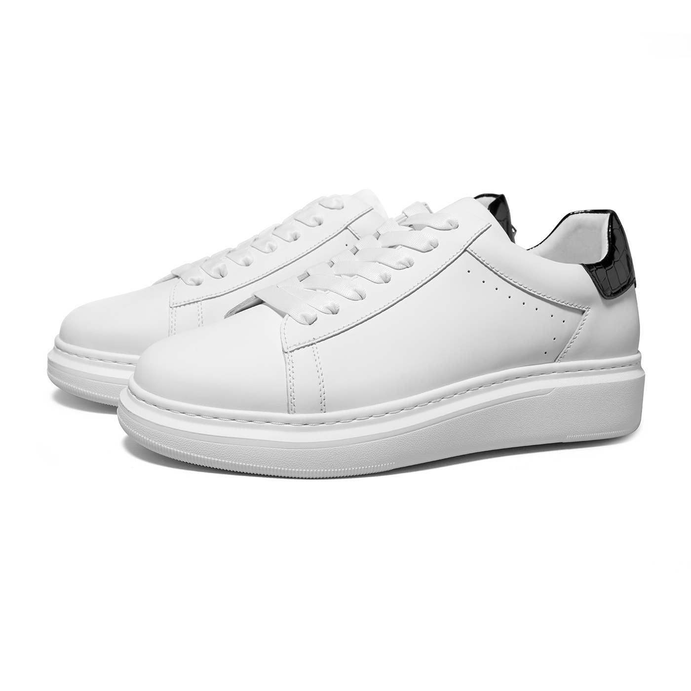 ThomWills小白鞋男鳄鱼纹内增高厚底真皮休闲白色板鞋黑尾男鞋冬