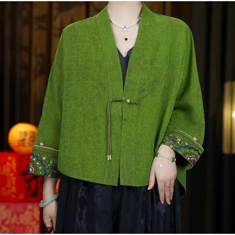 716香云纱新中式设计款重磅龟纹刺绣盘扣外套