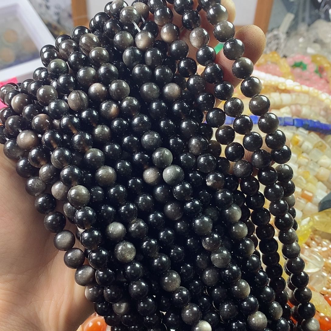 玛瑙/玉髓珠宝半成品未镶嵌一条天然8mm银耀石圆珠A级