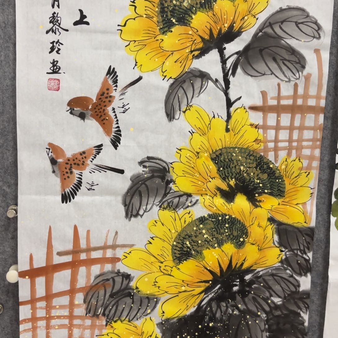 国画画家黎玲花鸟山水作品精品