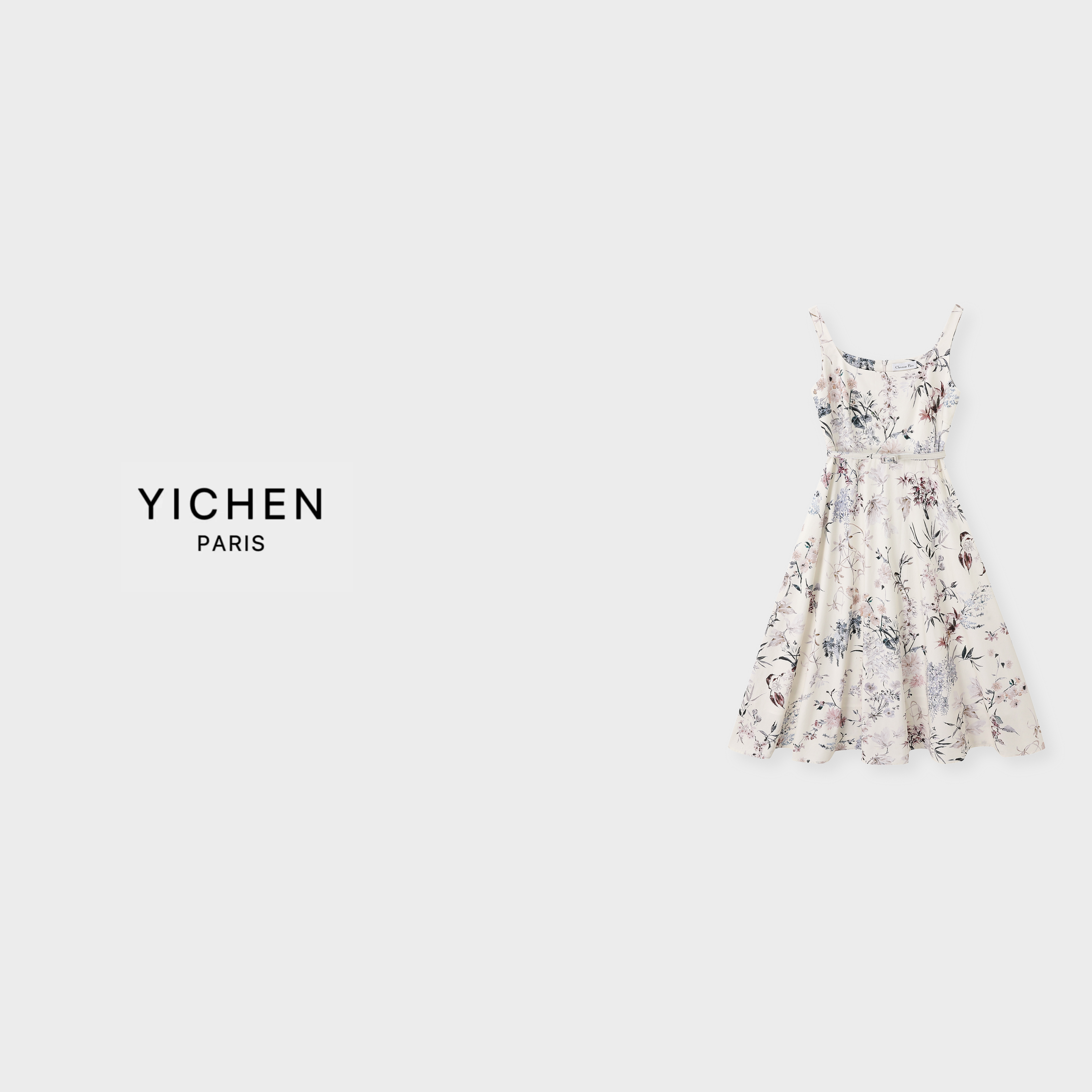 YC 水墨印花经典Dio*系列中长款收腰连衣裙-5066