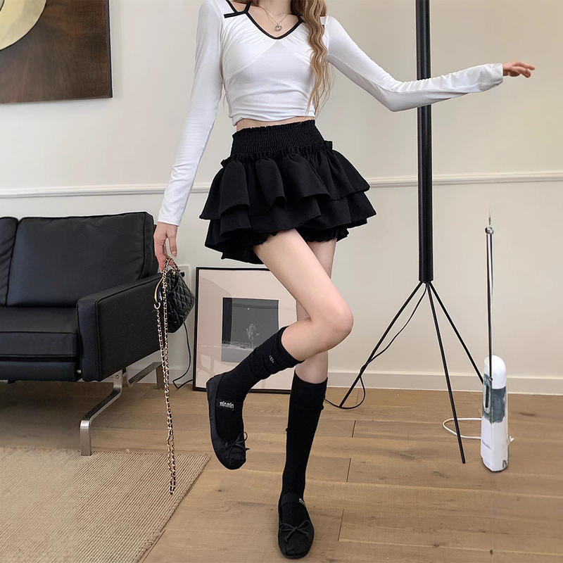 纯欲白色小众百搭半身裙女夏季芭蕾学院风蛋糕裙短裙蓬蓬裙百褶裙