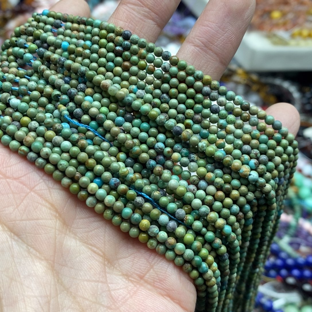 玛瑙/玉髓未镶嵌珠宝半成品一条天然3mm湖北松石圆珠