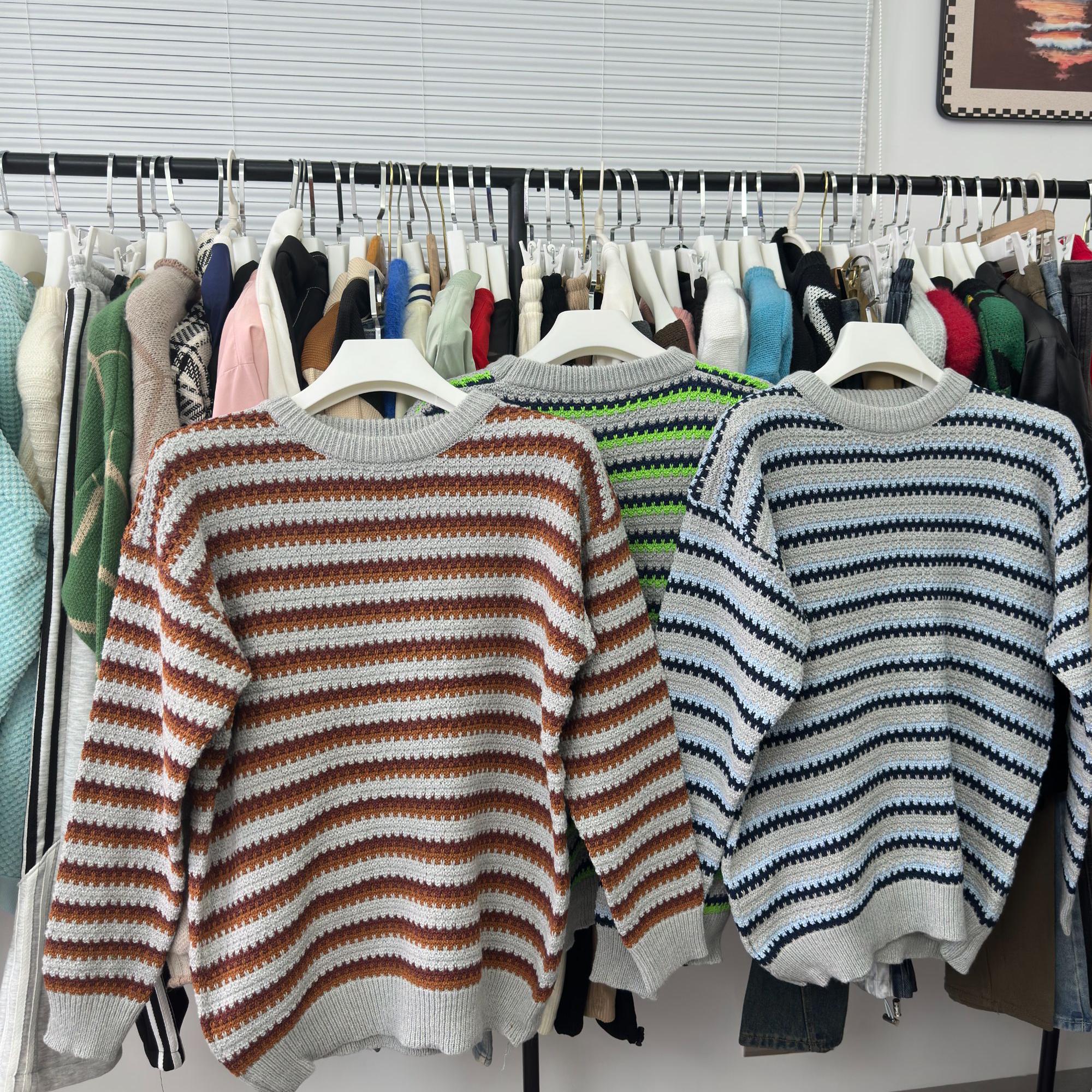 753-BY秋冬圆领毛衣男女韩版潮流宽松日系针织衫ins港风慵懒线衣