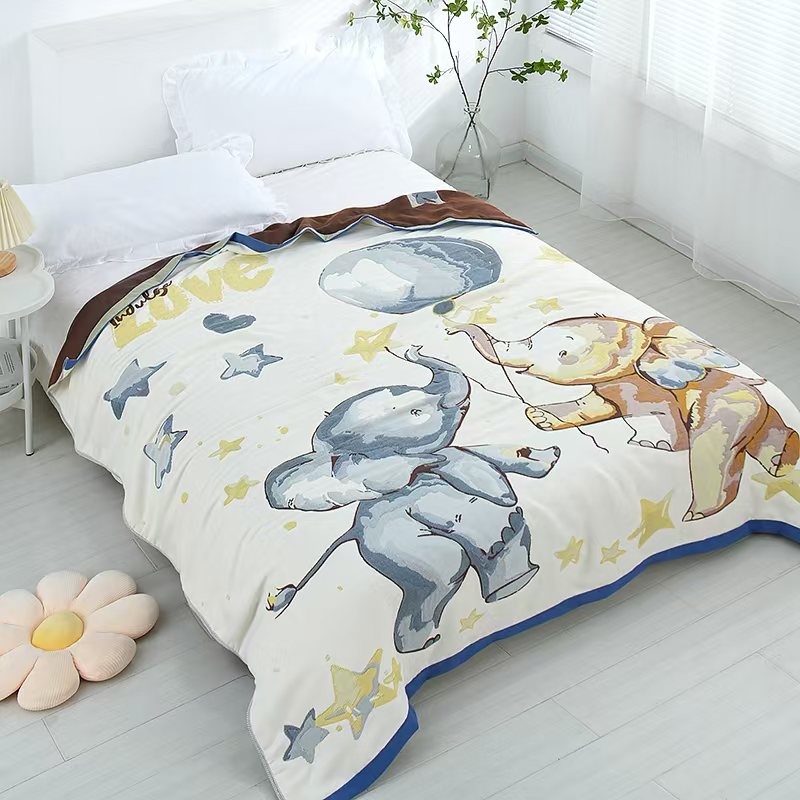 【气球象】150*200高定纱布床盖多功能柔亲肤保暖床盖毯精梳