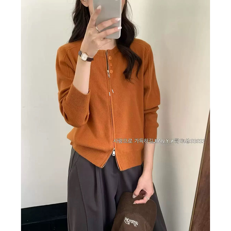 【燕麦色】3855开衫外套超柔软高品质圆领上衣