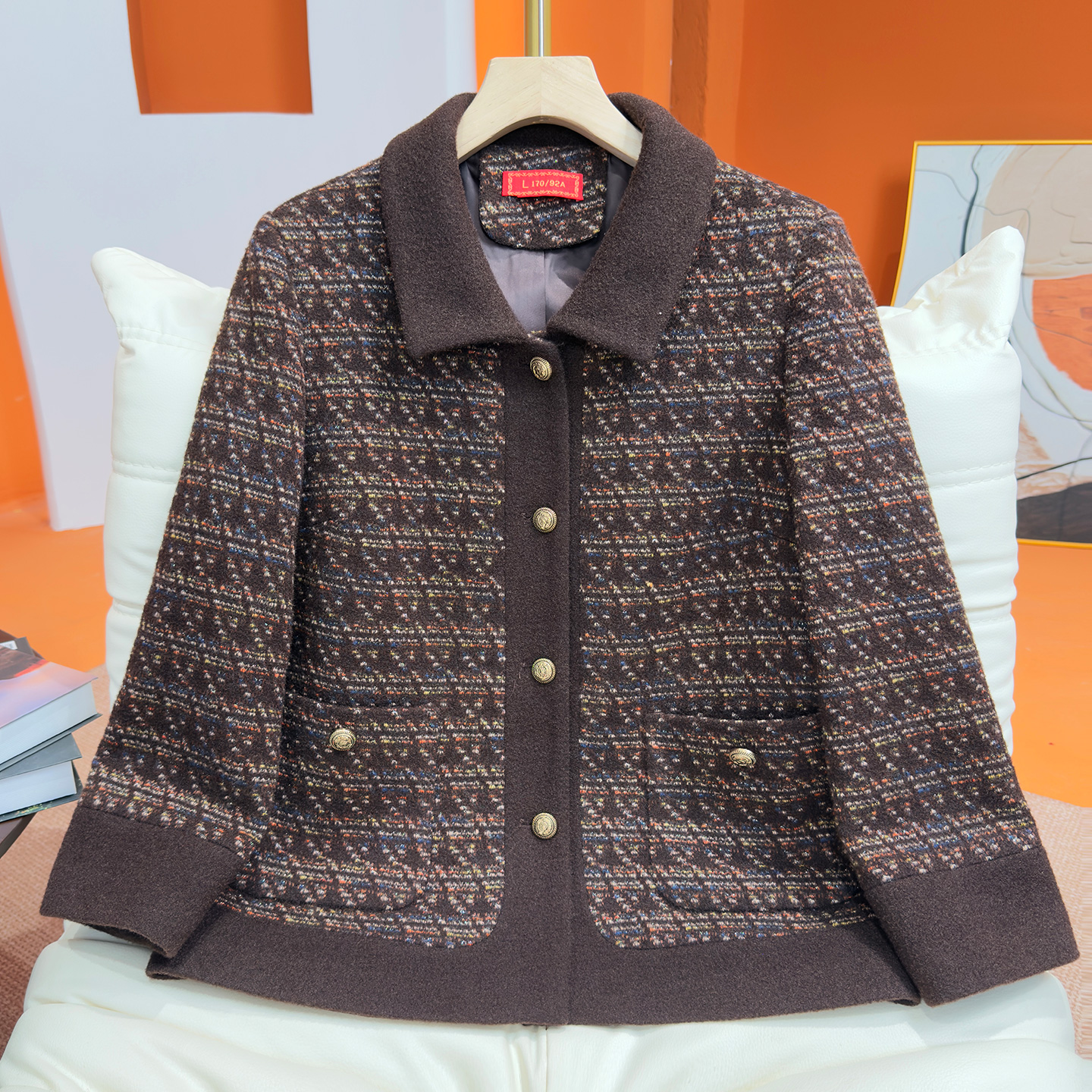 老年人妈妈秋装外套女奶奶装翻领冬季上衣老太太休闲气质毛呢衣服