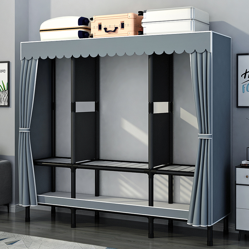 卧室家用布衣柜全钢架加厚单人衣橱出租房用简易组装经济型衣服柜