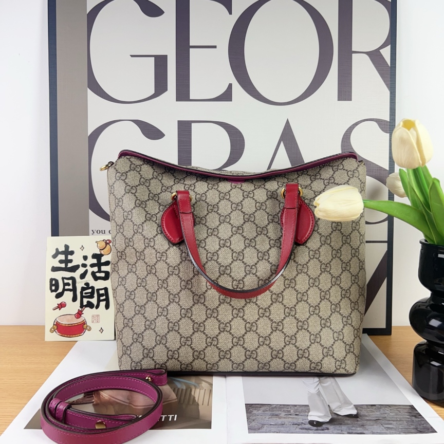 99新 GUCCI/古驰 古驰/Gucci 中古玫粉老花托特包 020标