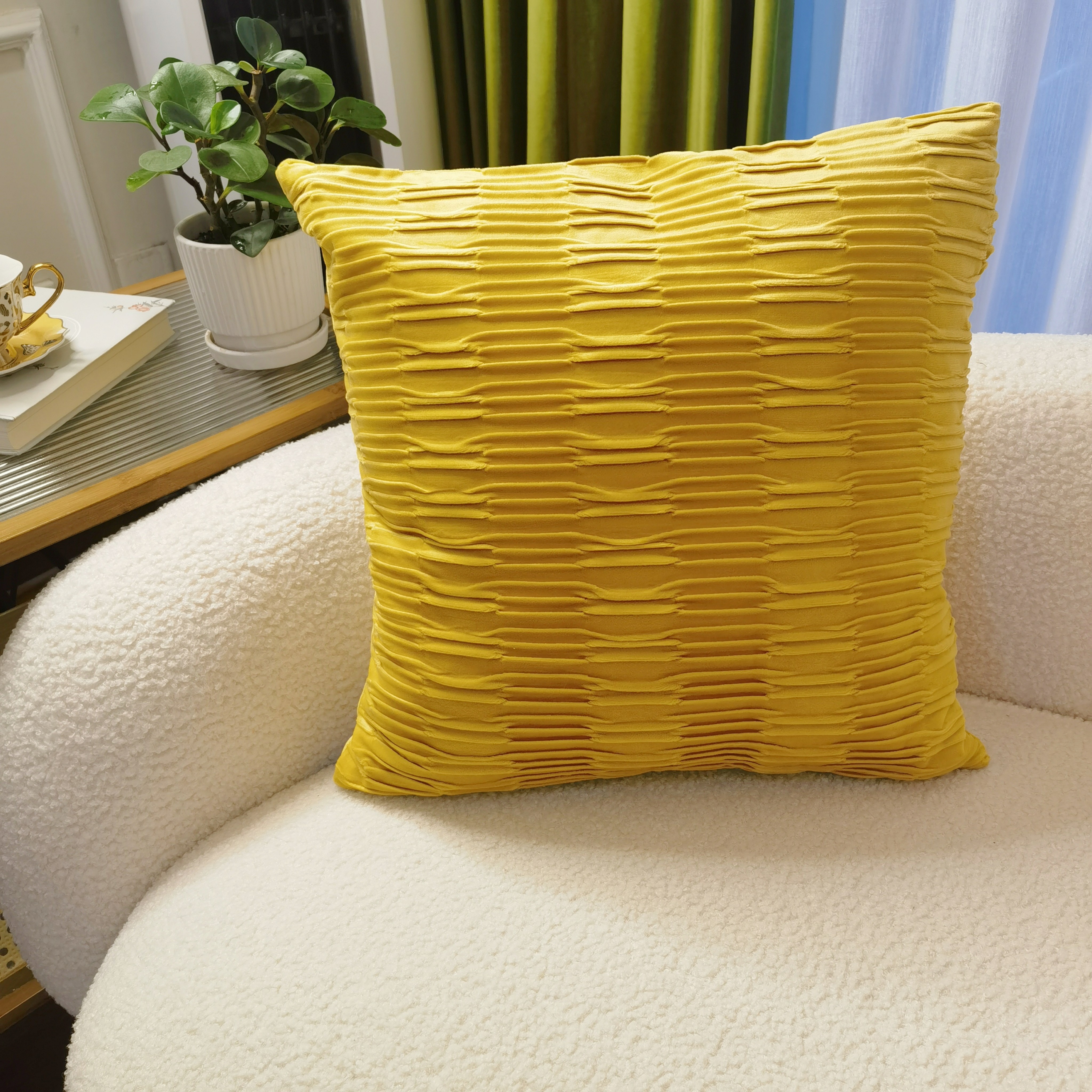 布艺家居 45X45压条纹天鹅绒抱枕套