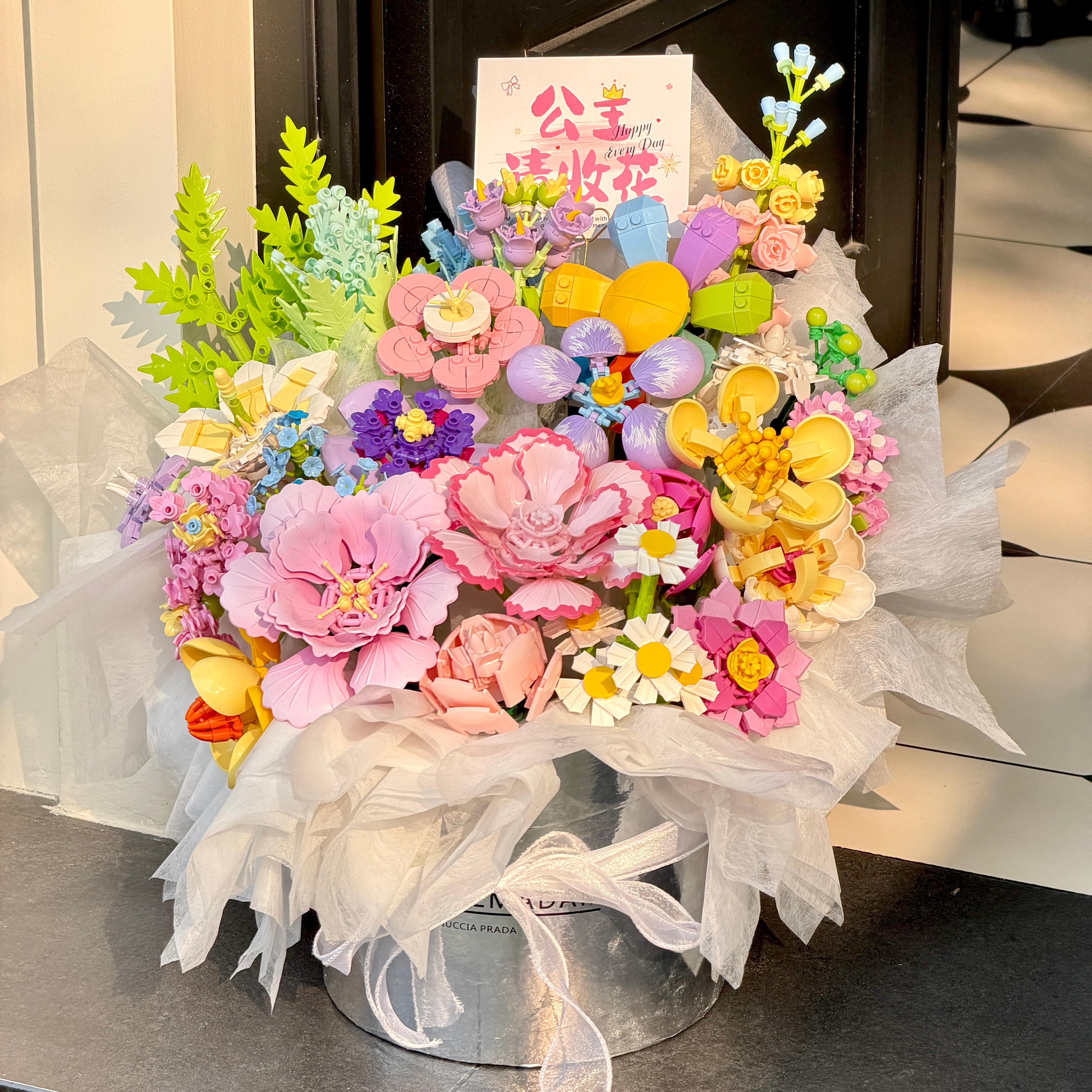 【七夕专属】积木花整套diy材料包积木永生花束套装礼物生日抱抱桶