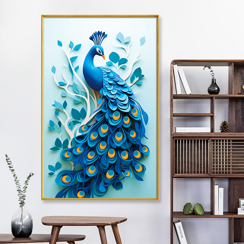 新款蓝色魅影蓝钻石画孔雀半钻3D解压治愈手工diy玄关客厅钻石绣