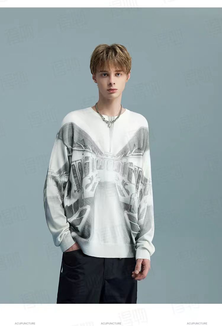 圈A24年款个性地铁图长袖针织衫男女同款467504