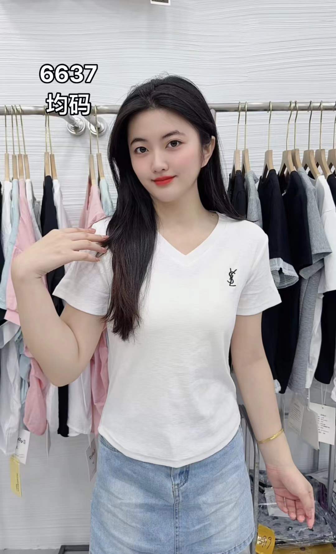 夏季纯色少女风透气短袖休闲清冷V领T恤女士休闲风百搭上衣