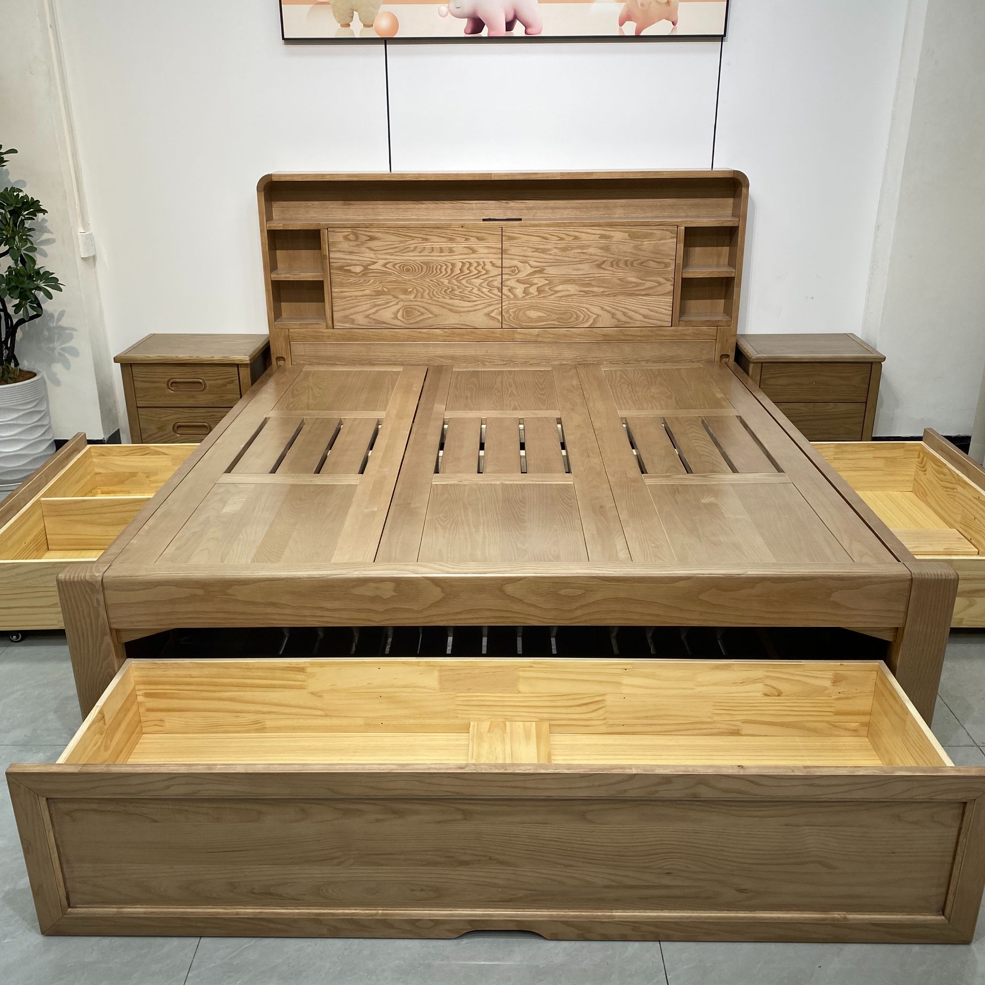 全榫卯二代 全实木床白蜡木储物高箱床现代简约1.5米1.8m主卧大床
