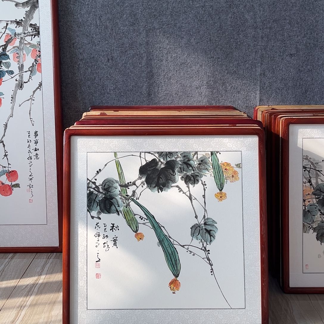 国画书画作品带框63×63