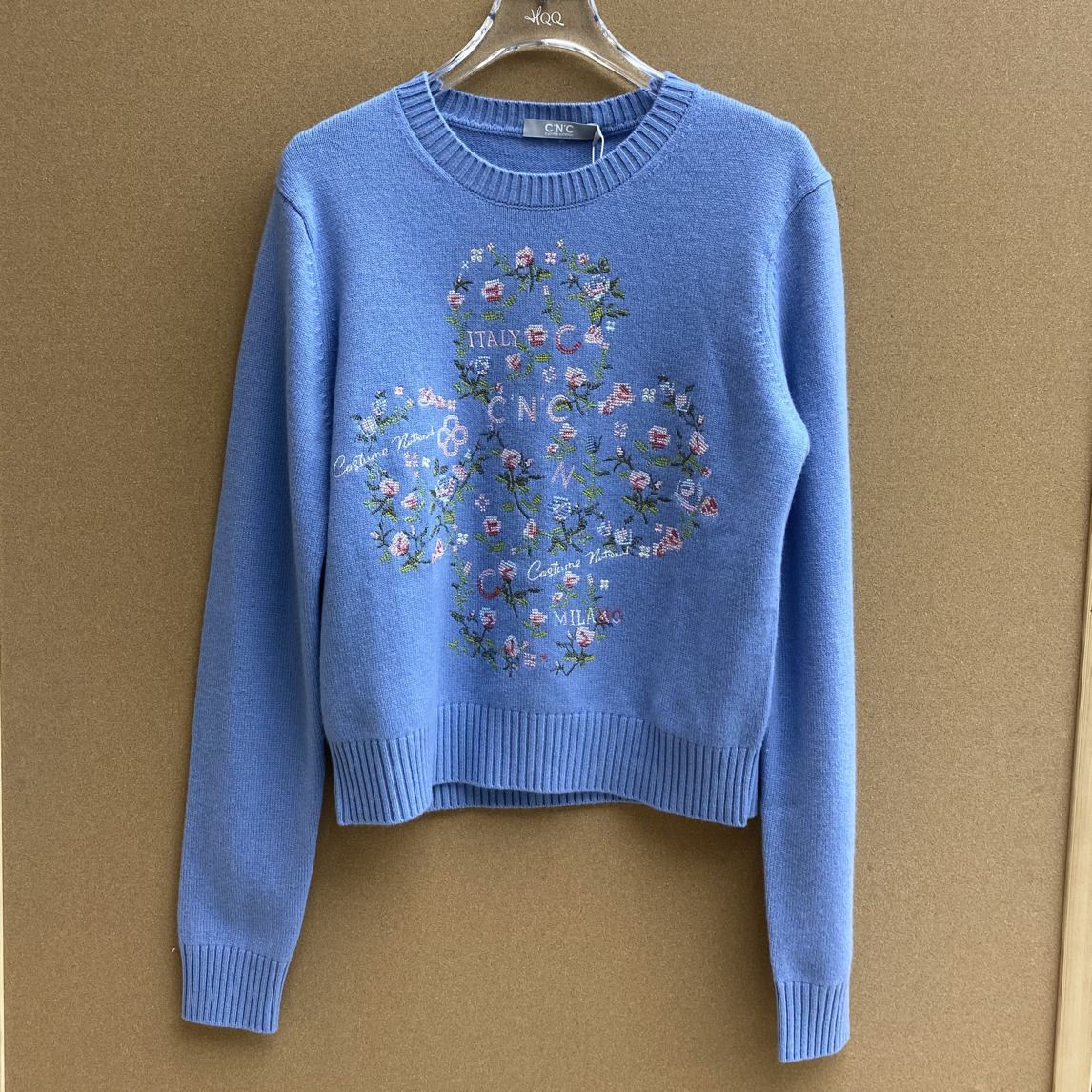CNC上衣｜绵羊毛➕山羊绒花朵刺绣圆领套头针织毛衣3058