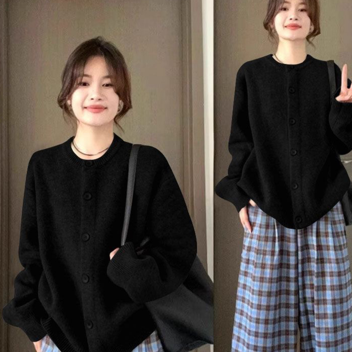 美式复古开衫毛衣外套女秋季学院风松弛感软糯百搭灰色针织上衣冬