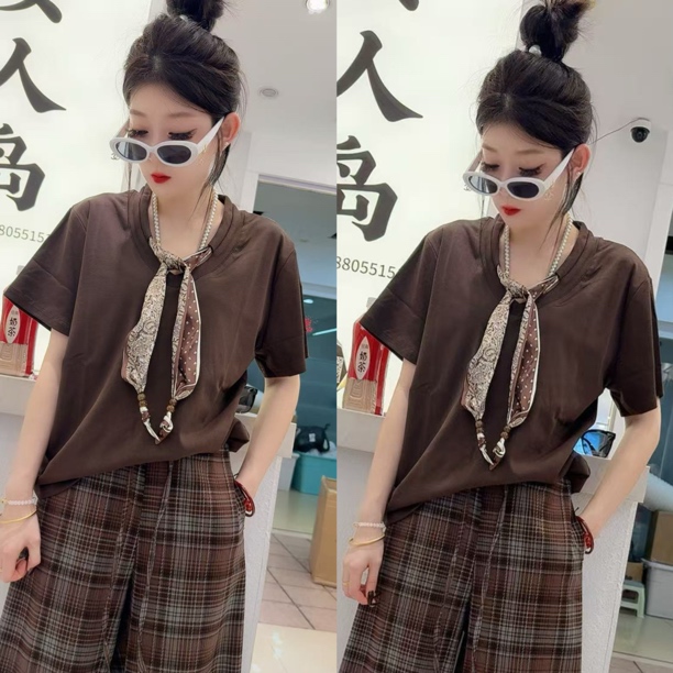 8285 丝巾领短袖（衣长90左右）