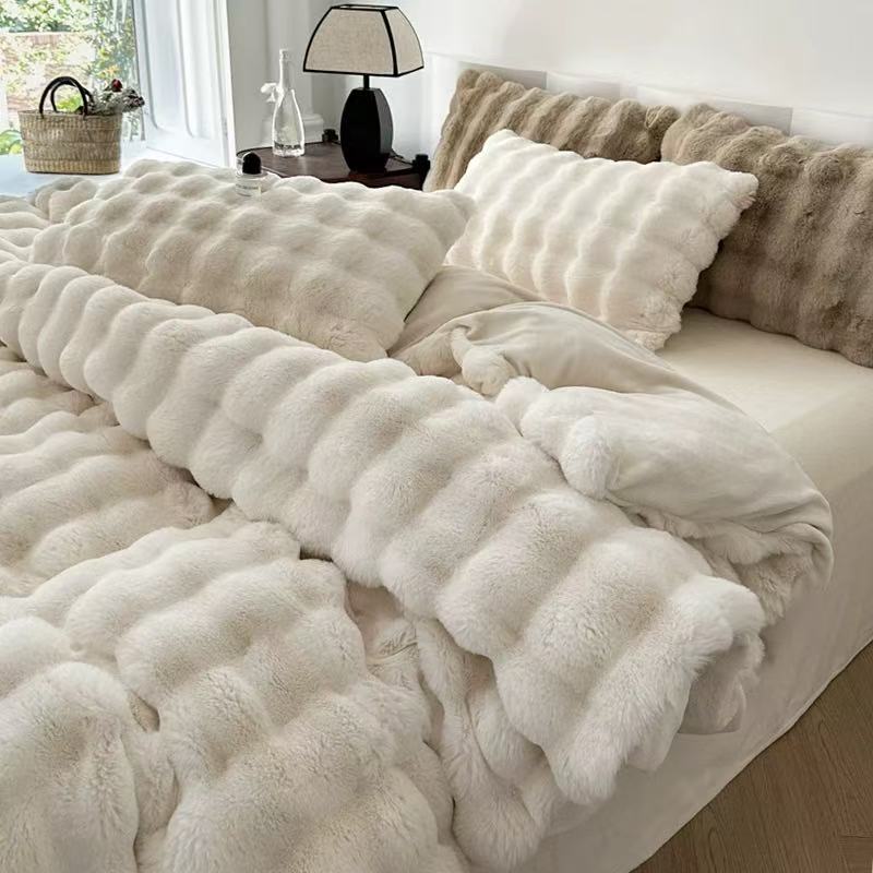 【宠粉浮力】ML高端超柔工艺泡泡绒保暖四件套-白色/