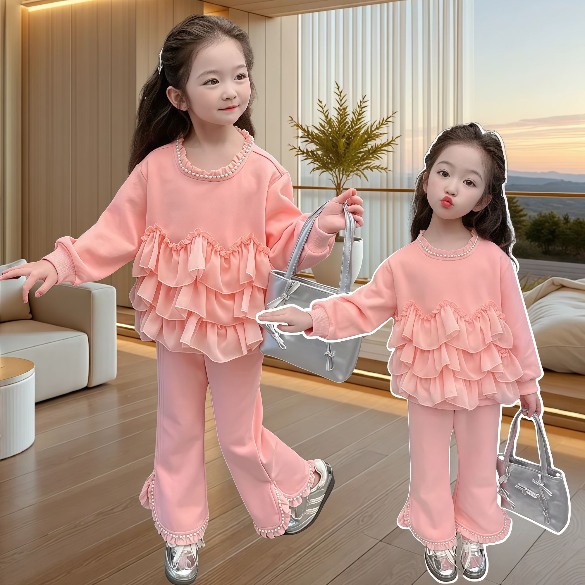 3岁女宝宝春秋款韩范两件套小童女童小香风套装洋气儿童时髦春装