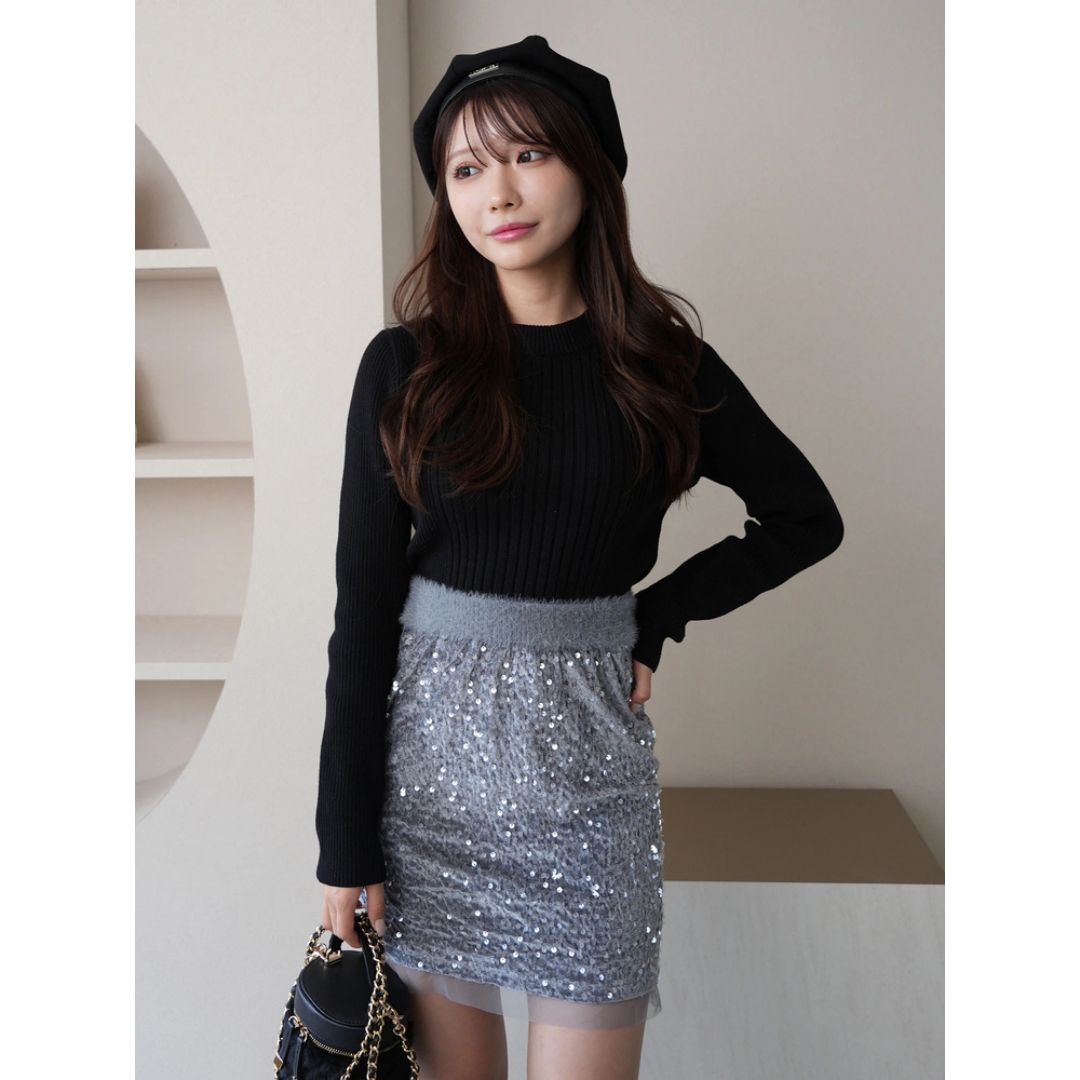 【MonTendre】 秋季新款 L 时尚亮片设计显瘦百搭高腰半身裙