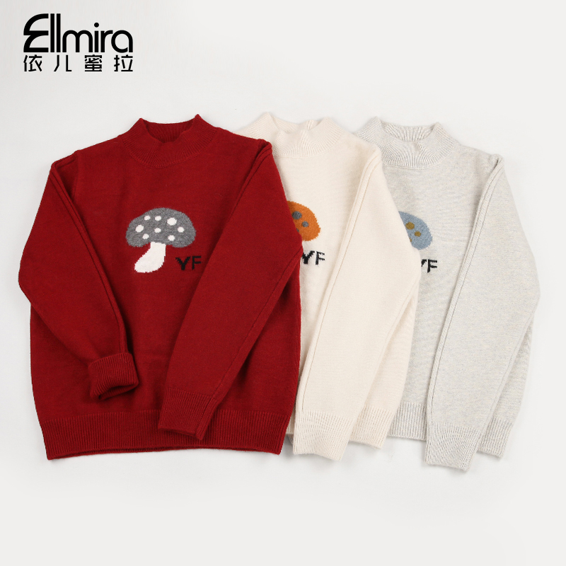 9775女童毛衣打底外穿基础百搭红色长袖内搭圆领儿童上衣洋气简约