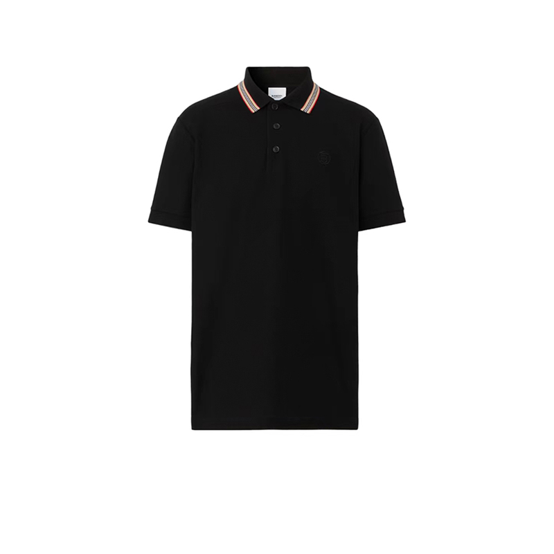 Burberry男士POLO衫休闲商务夏季纯色印花黑色纯棉翻领条纹短袖