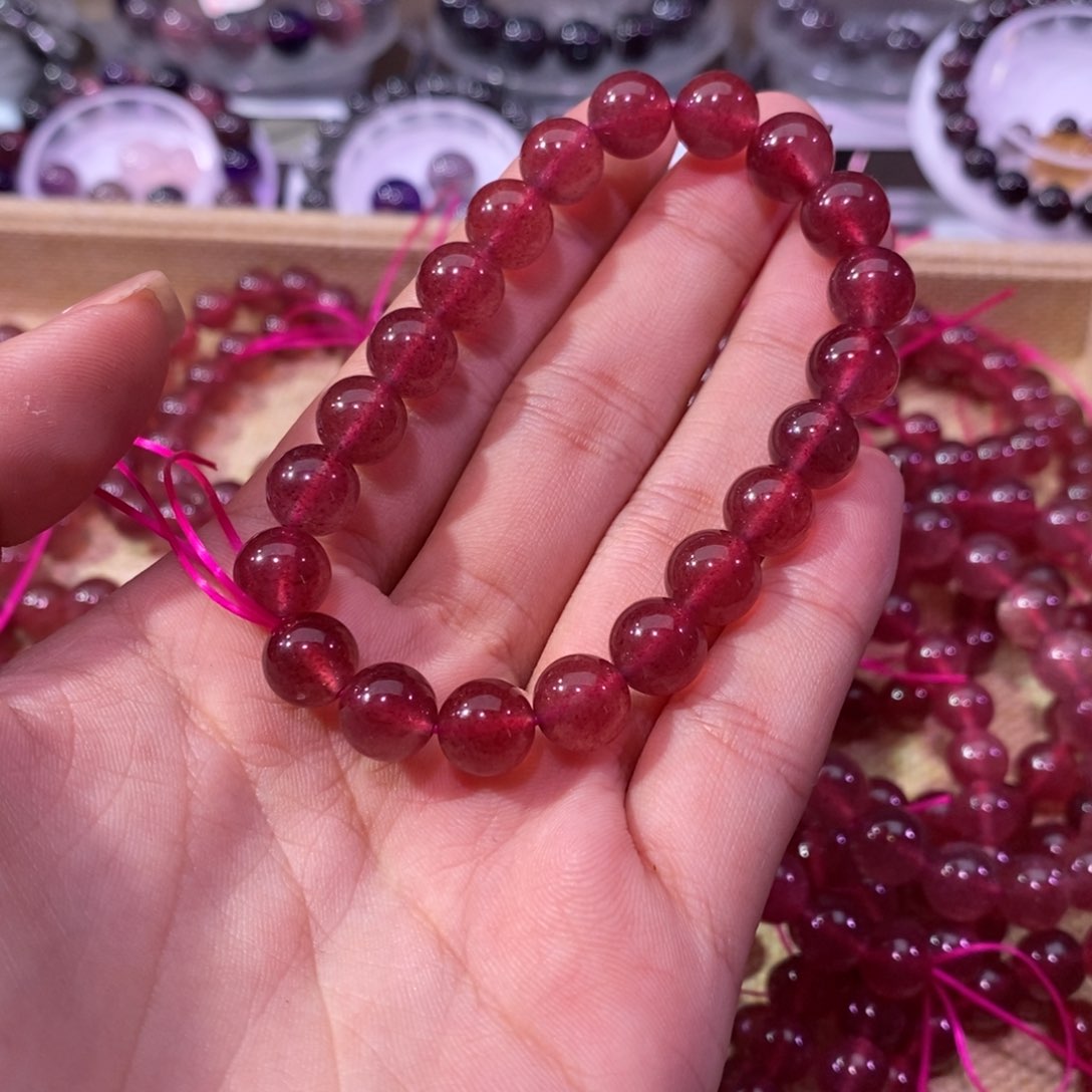 石英质玉手链未镶嵌预***师草莓晶9+