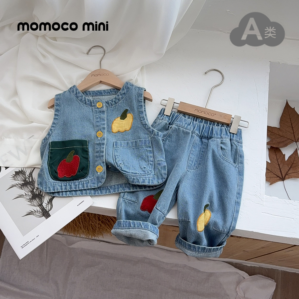MOMOCOmini秋季婴童牛仔绣花水果套装男女宝两件套87910578006