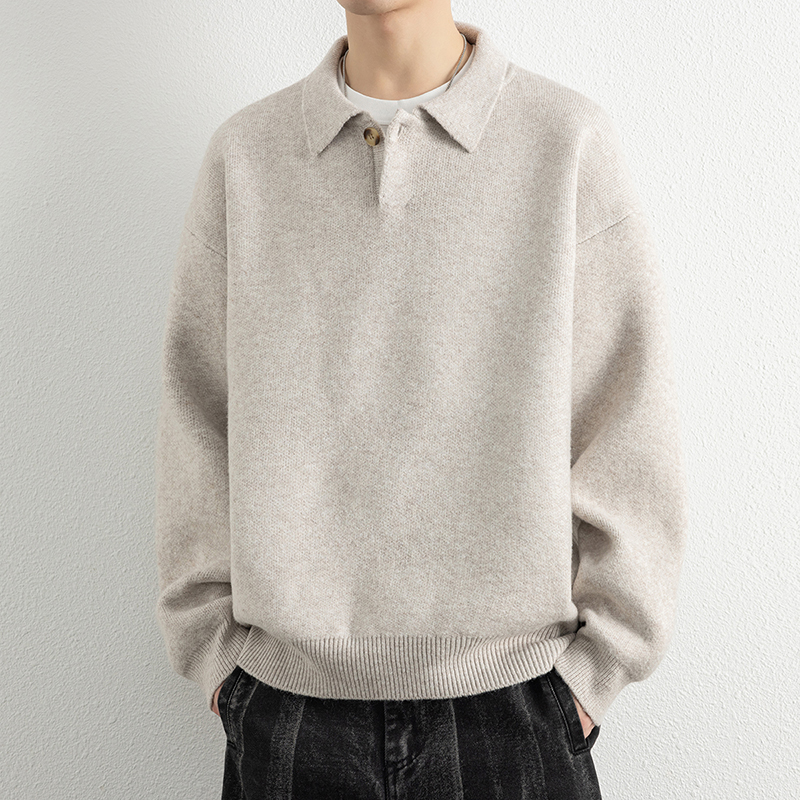 Ree seven老钱风绵羊毛衣纽扣翻领高密厚实男女同宽松衬衫针织衫