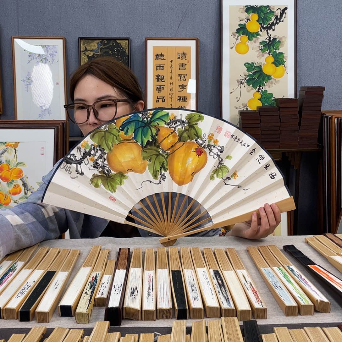 国画10寸玉竹-纯手绘-文玩扇骨（默认粘好）