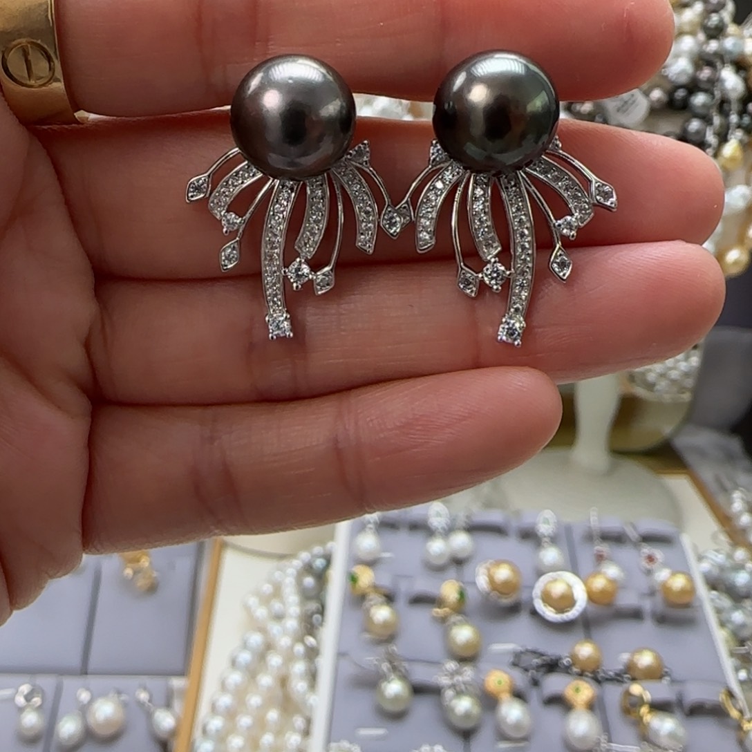 海水珍珠耳饰银S925镶嵌