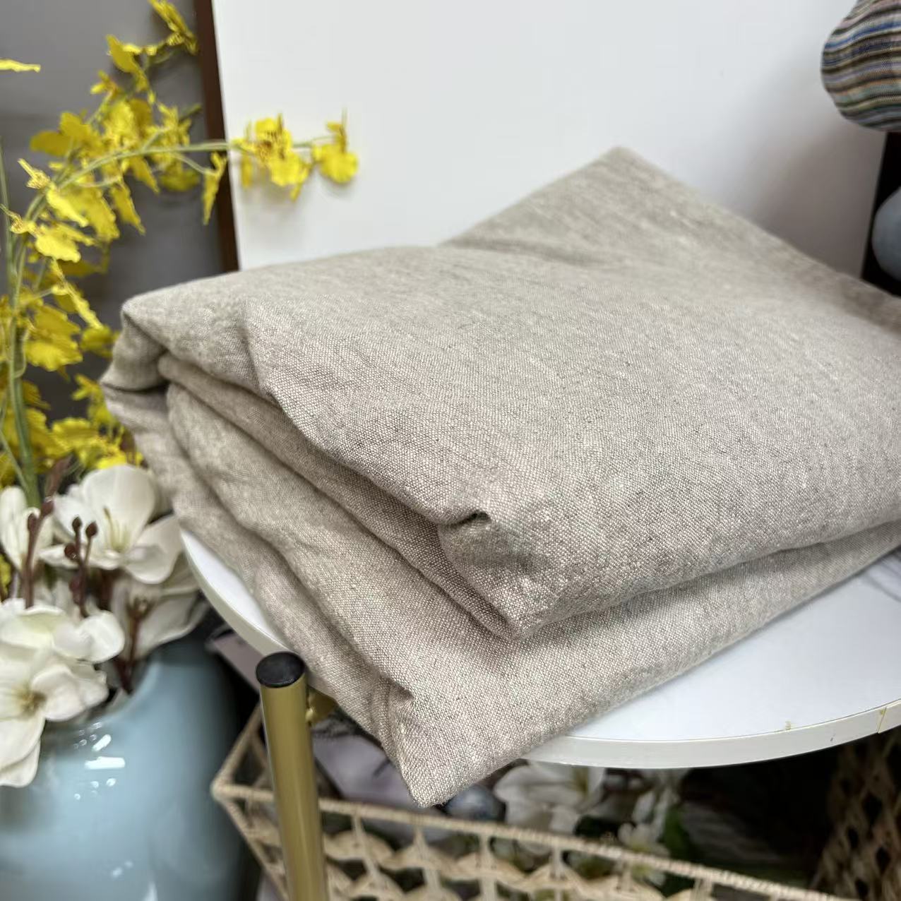 法国进口亚麻雨露麻床单原麻色加厚亚麻盖毯纯麻软凉席