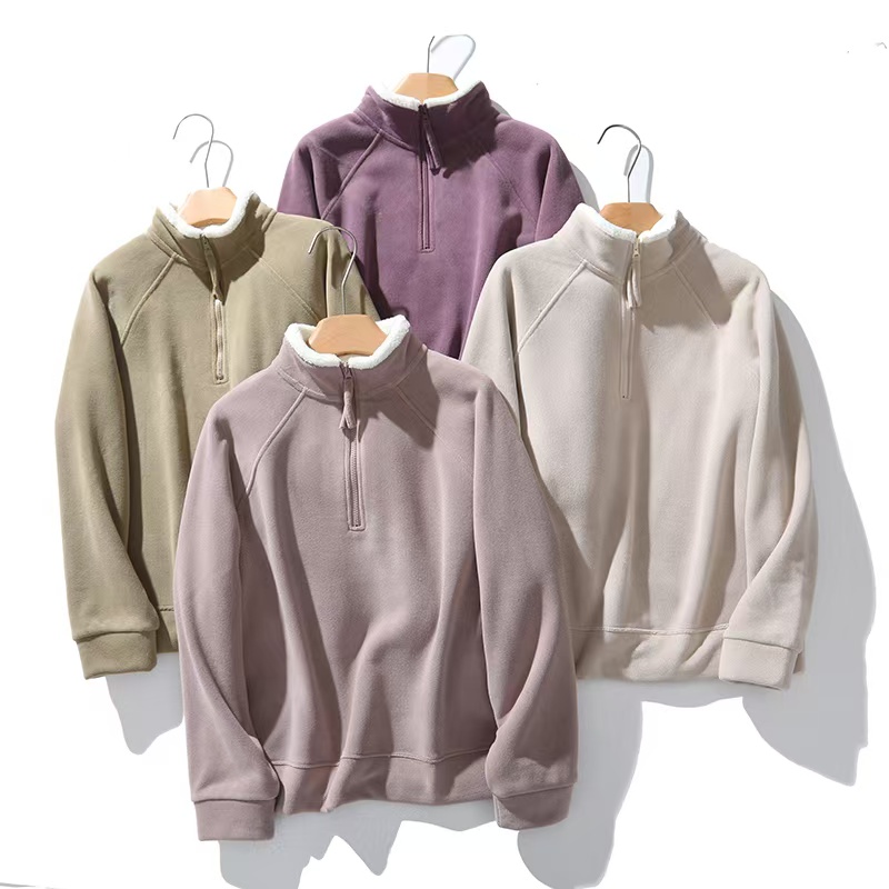 冬季加绒加棉卫衣极简风拉链立领圆领冬季拉链女士时尚女8582