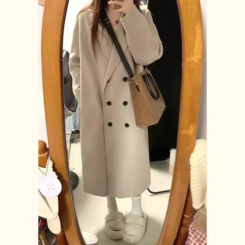 0228 韩系双面羊毛大衣女秋冬2025新款中长款高级感气质外套