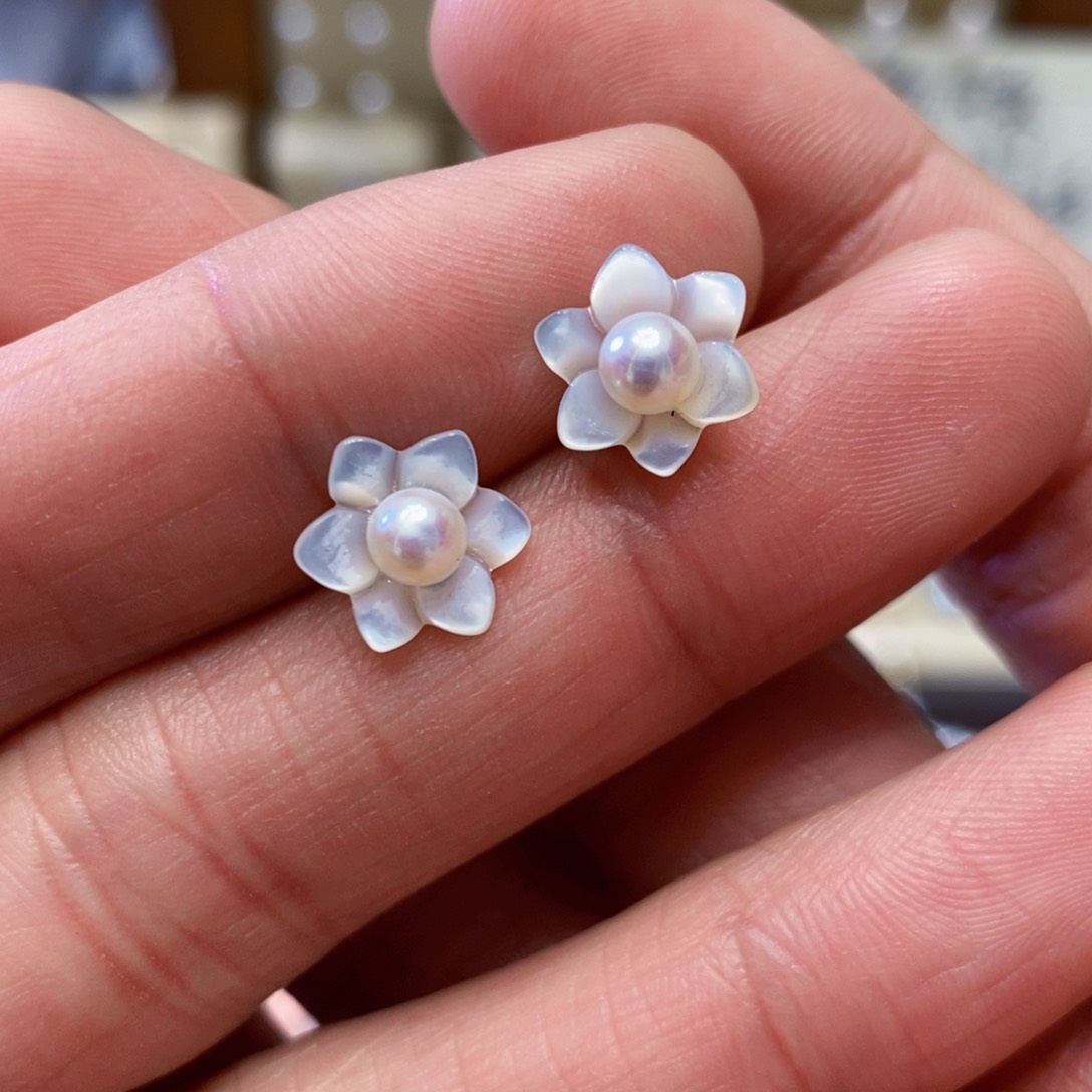 淡水珍珠耳钉银S925镶嵌