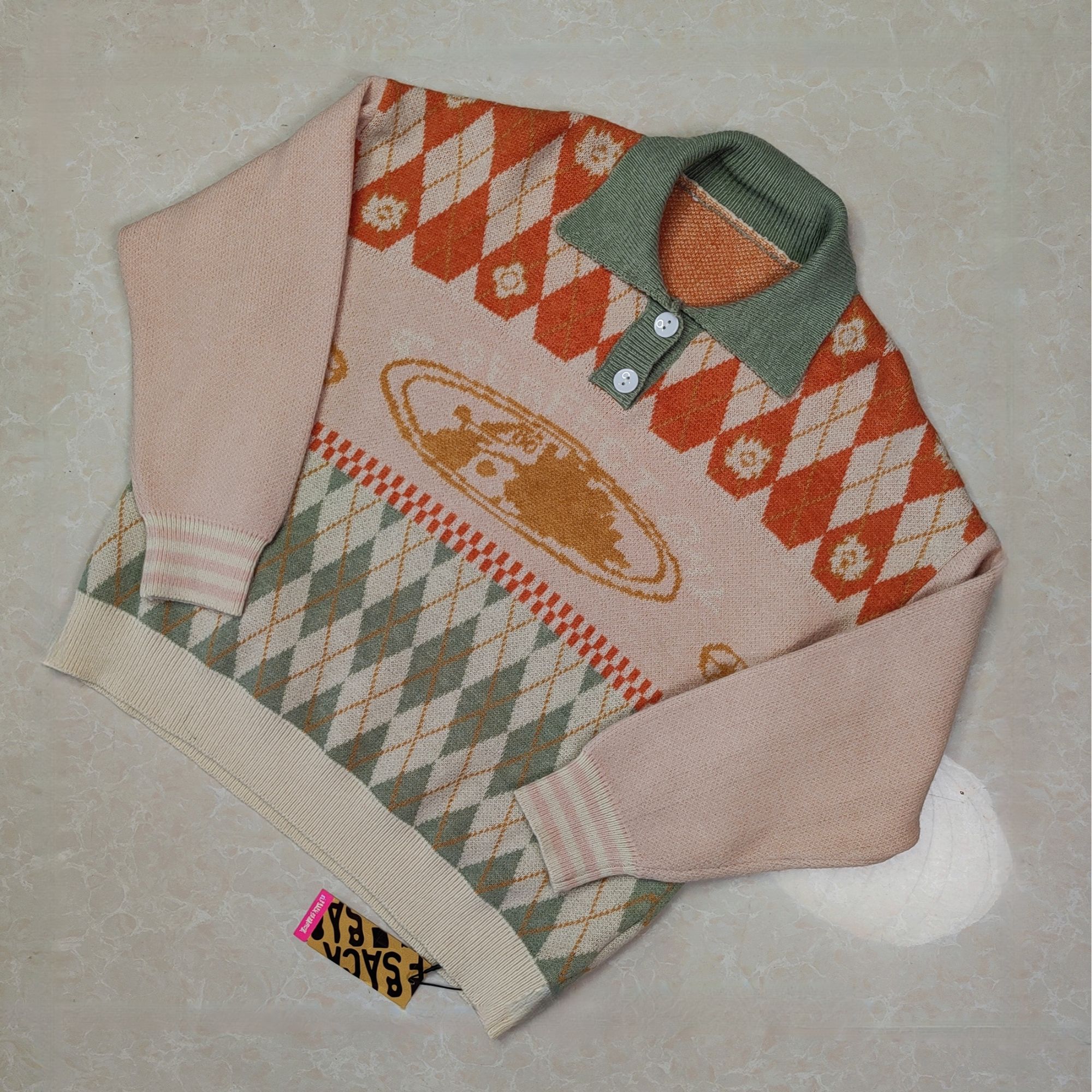 套头衬衫领翻领冬季针织衫毛衣圆领春秋女款开衫复古-木每1414