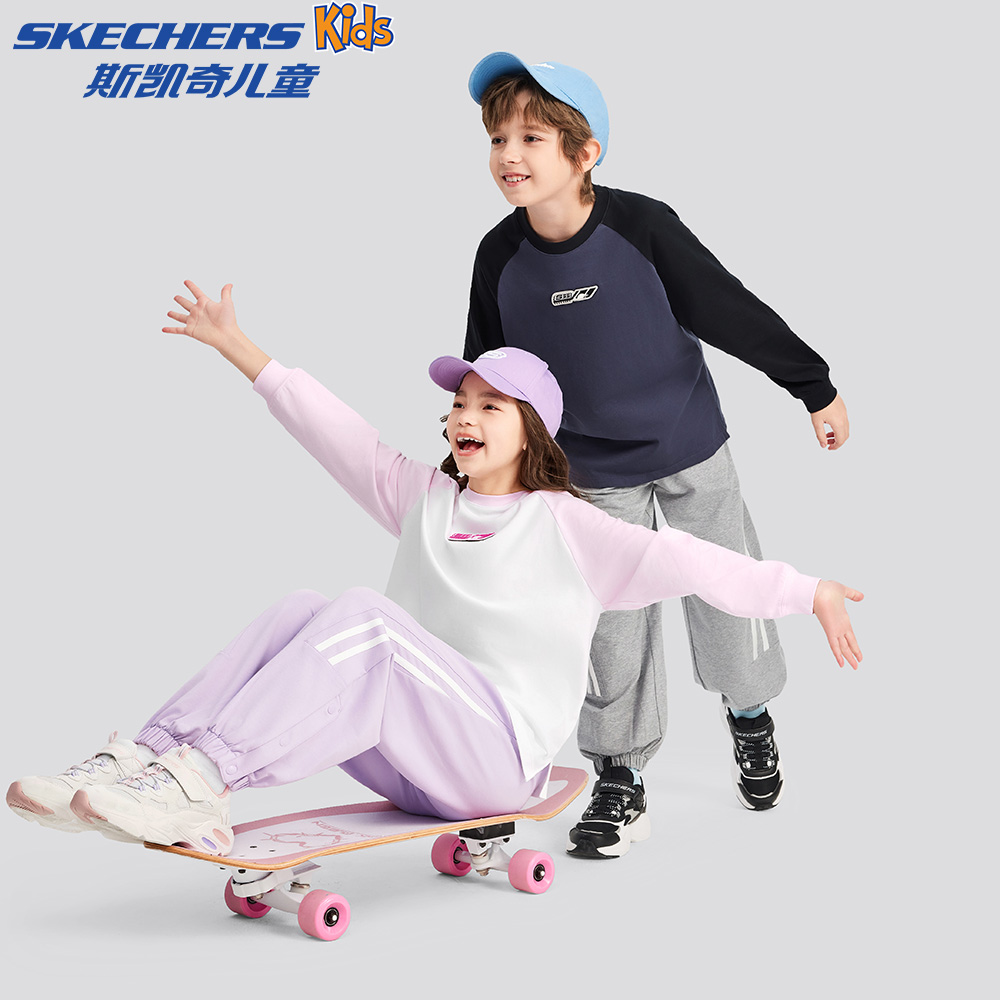 【秋季新款】斯凯奇童装纯棉运动长袖衫宽松时尚休闲长袖衫L125K006