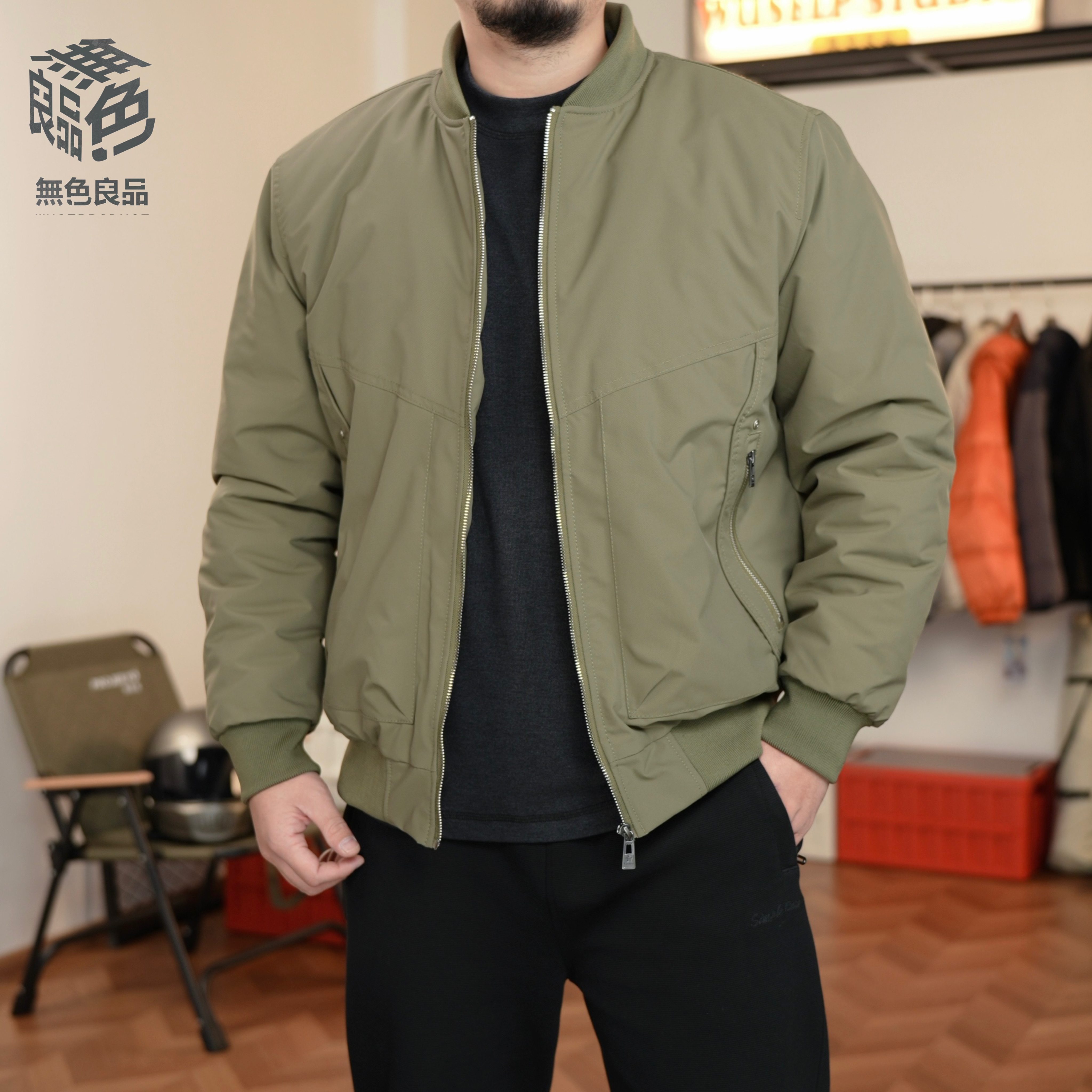 男士秋冬运动休闲棒球领立领电镀拉链夹克外套棉服外套8837