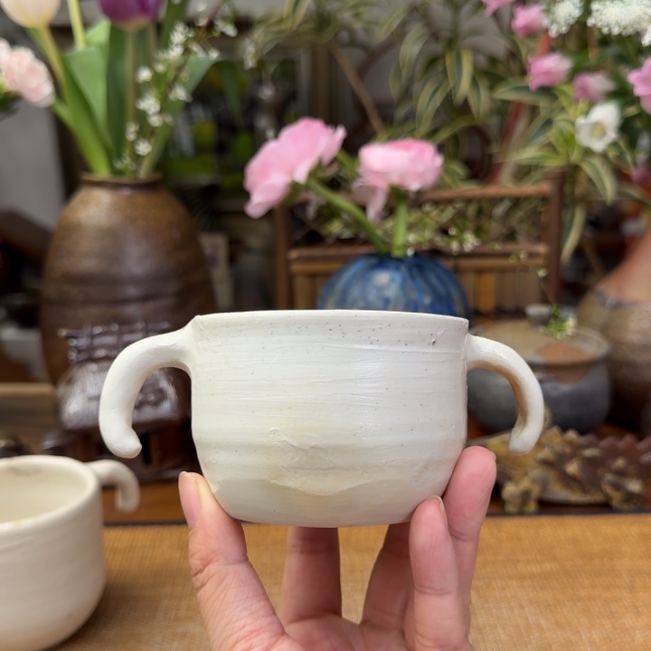 藤原章白备前双耳马克杯福利一口价