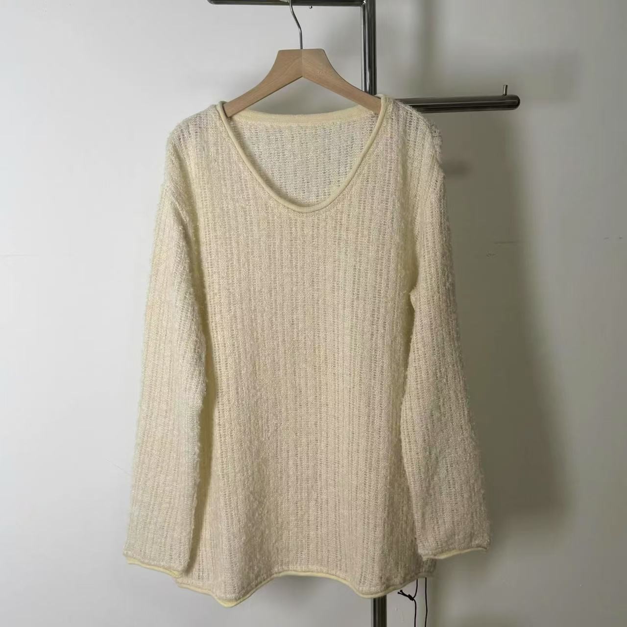 【Z】1107/732668  时尚V领镂空纯色针织衫宽松显瘦