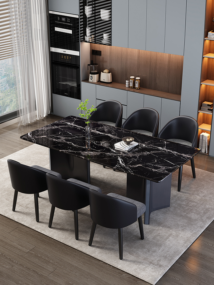 【黑龙玉】轻奢大理石餐桌现代简约餐桌椅组合小户型家用桌餐桌