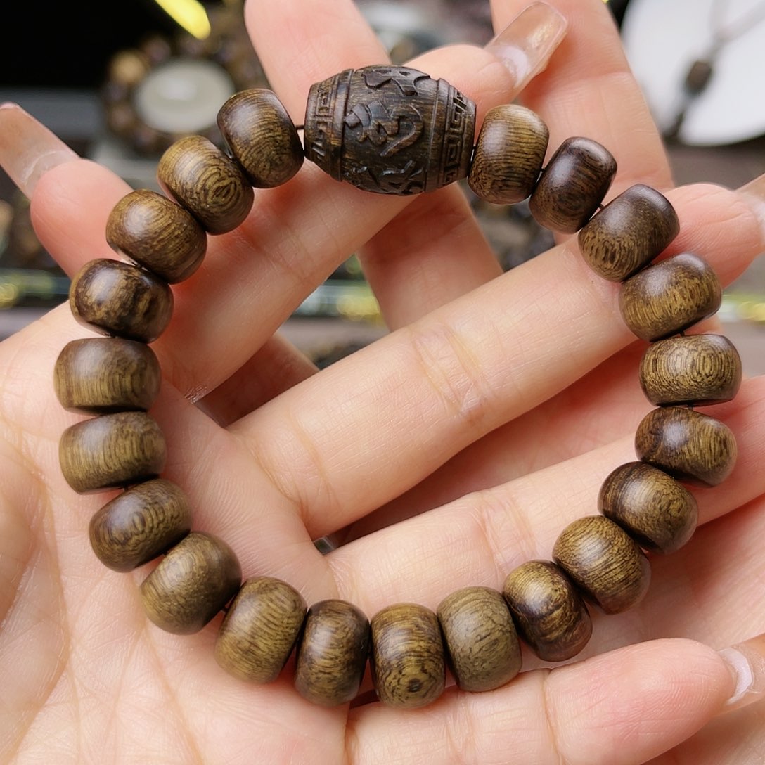 沉香手串富森红土沉糖心老料满留疤1.2算盘珠