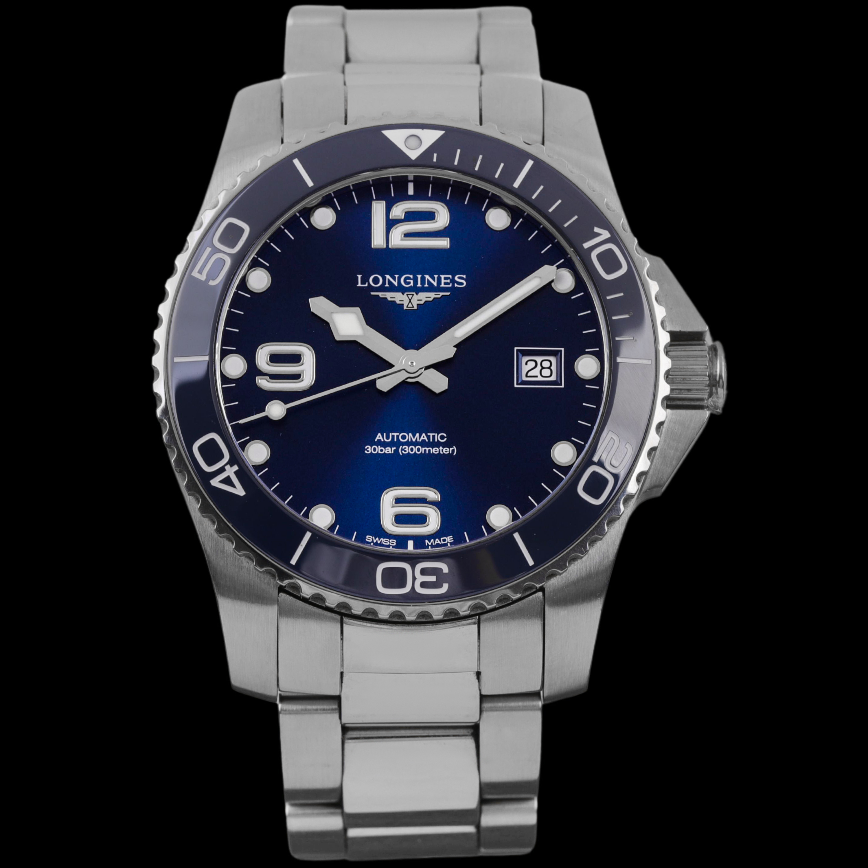 99新 Longines/浪琴 大牛/蓝康/单表有卡/陶瓷圈