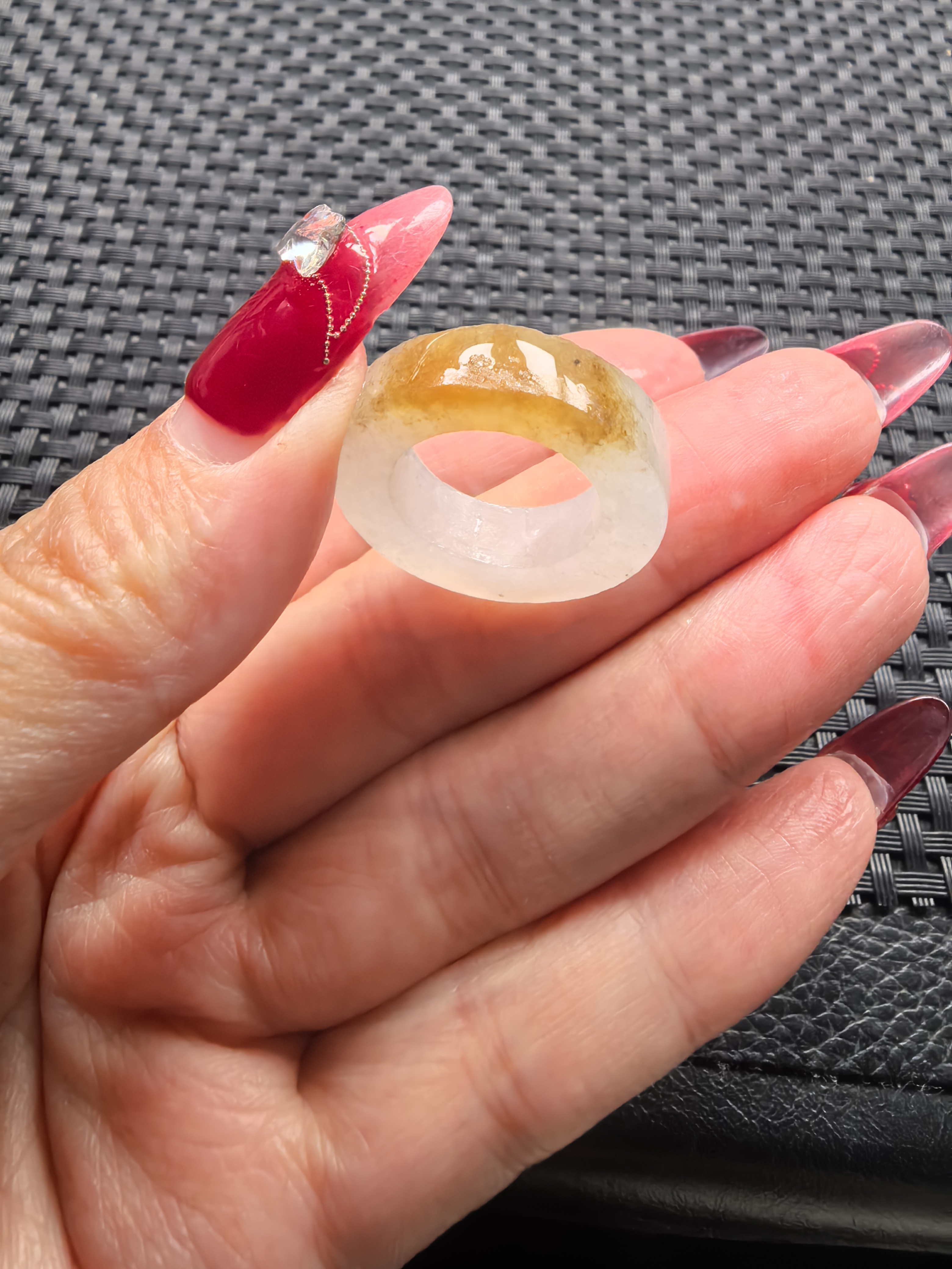 天然缅甸a货翡翠戒圈冰黄14~17圈口