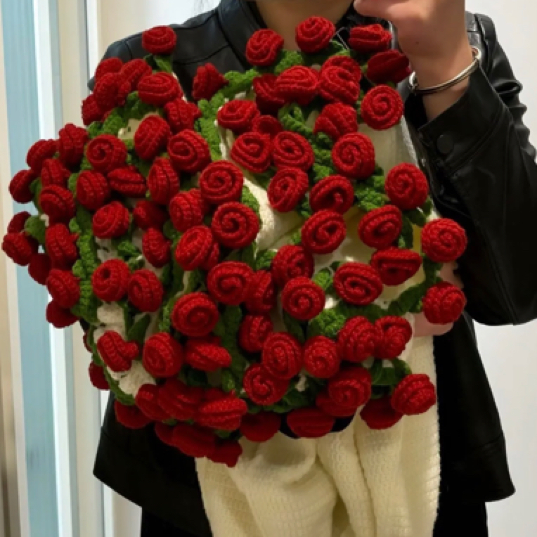 玫瑰花毯子材料包一份手工编织diy花束